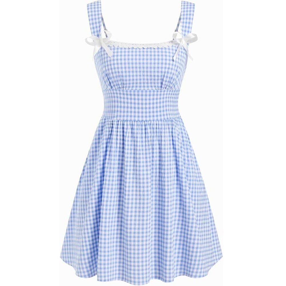 Cider Light Blue Gingham Square Neck Mini Dress Wizard of Oz Dorothy Large NEW!